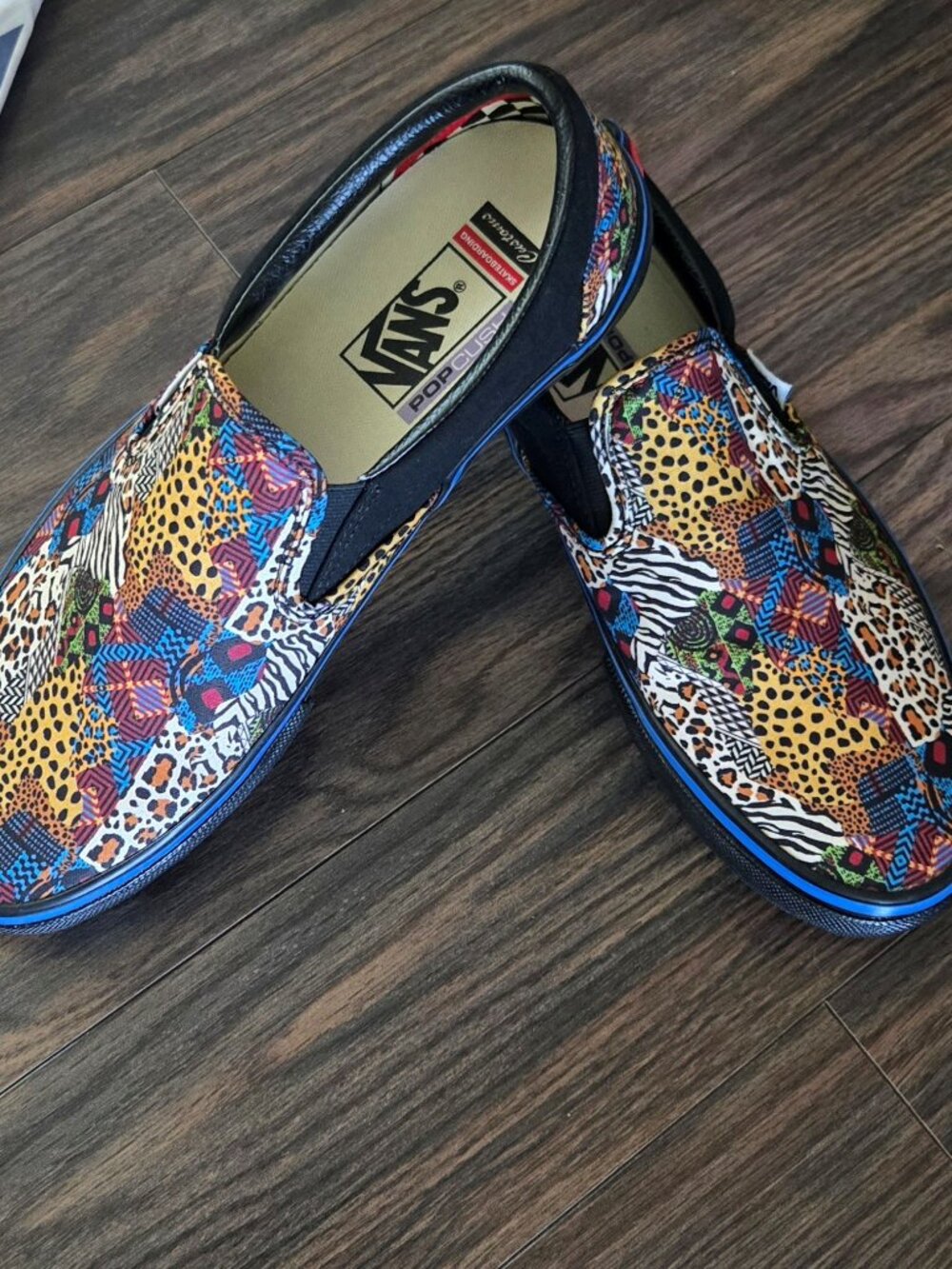 VANS Skate Slip-On Custom Patchwork Animal Print PopCush Shoes NWOT/SIZE 11